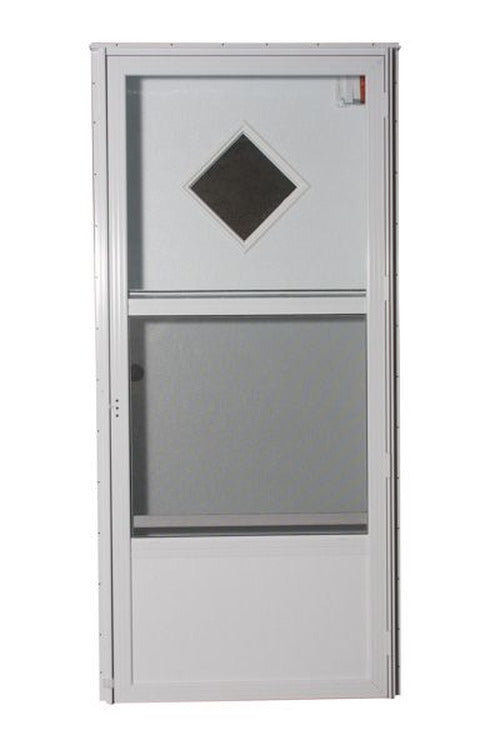 HTD 34INX 80IN RH WITH WHITE STORMDOOR. 4IN JAMB WHT DRILLED FORKNOB/KNOB LOCK