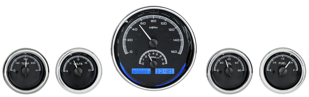 FIVEGAUGE ROUND UNIVERSAL VHX SYSTEM BLACK ALLOY STYLE FACE BLUE DISPLAY