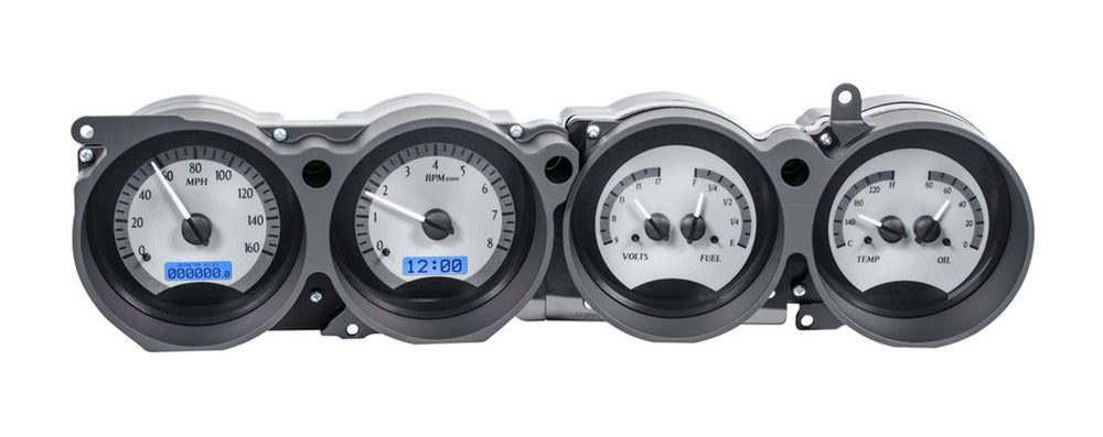 197074 CHALLENGER/ EBODY RALLYE DASH VHX SYSTEM SILVER ALLOY STYLE FACE BLUE