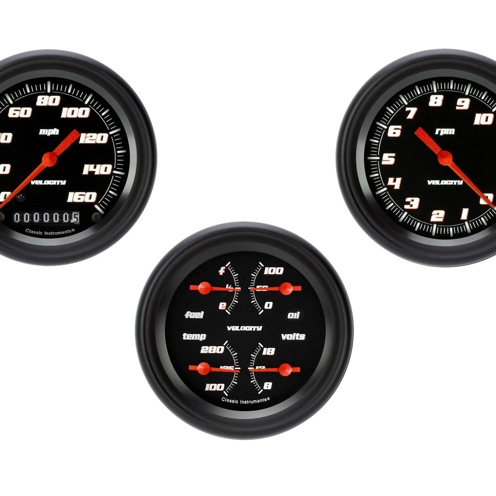 Classic Instruments VELOCITY BLACK SP/QUAD/TACH SET-GM VS03BBPF