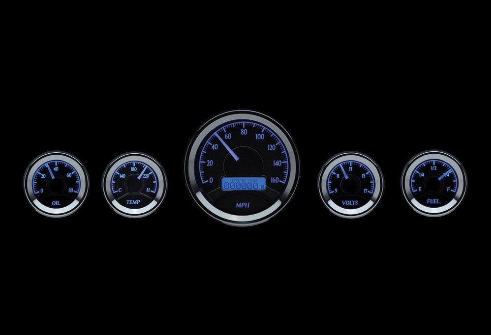 5PIECE ROUND UNIVERSAL VHX SYSTEM BLACK ALLOY STYLE FACE BLUE DISPLAY