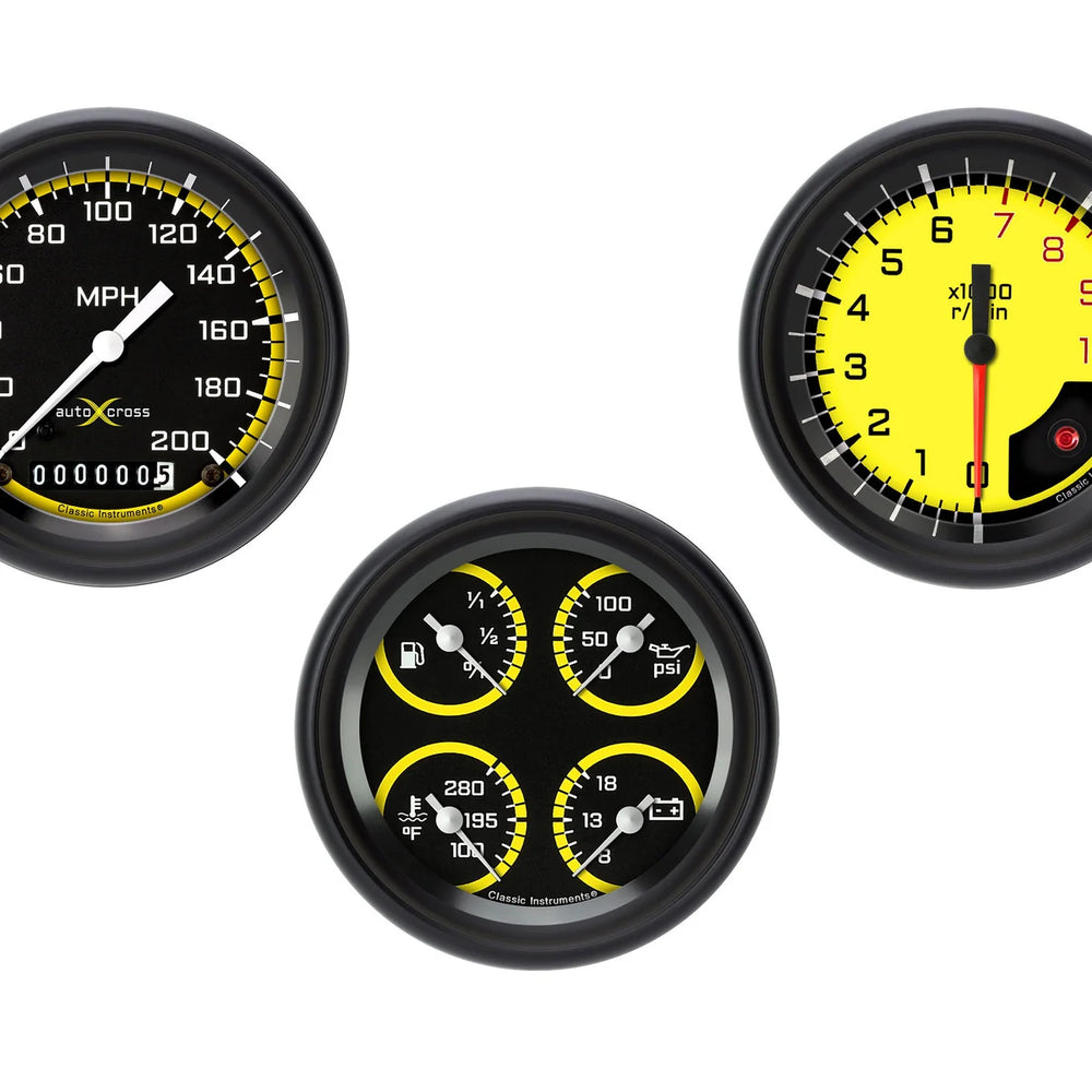 Classic Instruments AUTO CROSS YELW 3 SPEEDO/QUAD/TACH AX03YBPF
