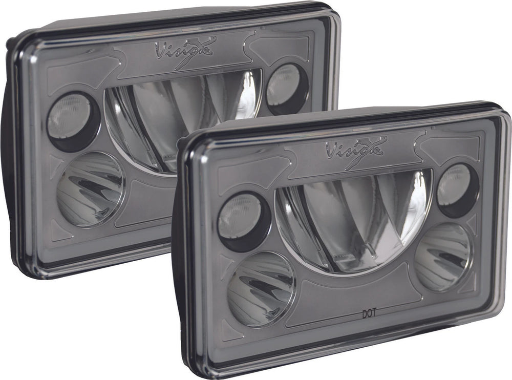 PAIR OF 4X6IN RECTANGLE VX BLACK CHROME FACE LED HEADLIGHTS W/LOWHIGHHALO
