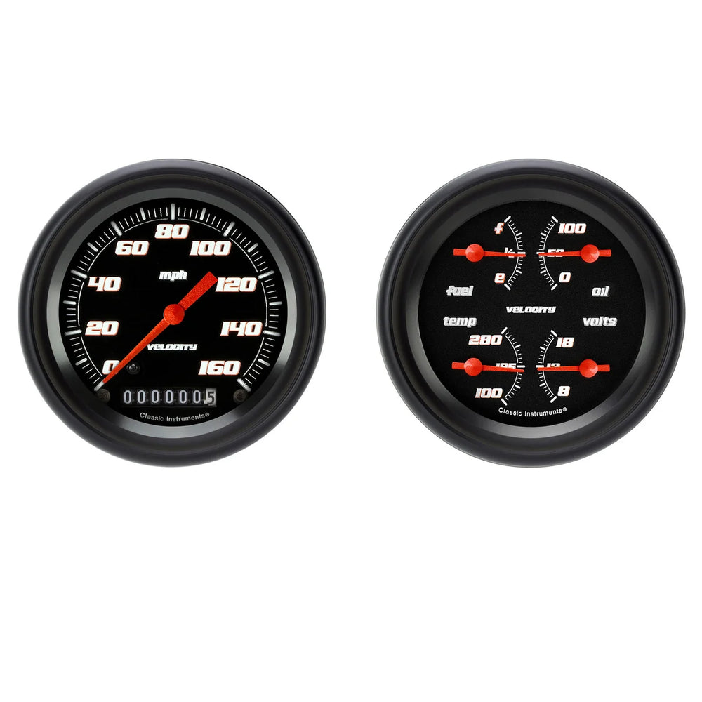 Classic Instruments VELOCITY BLACK 3IN SPEEDO/QUAD SET-GM VS02BBPF