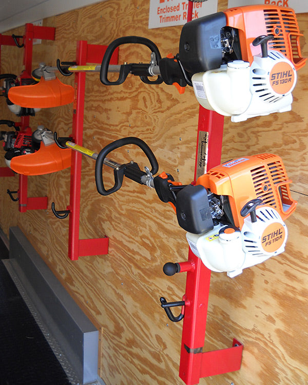 TRIMMER RACK FOR ENCLOSED TRAILERS HOLDS 4 RED