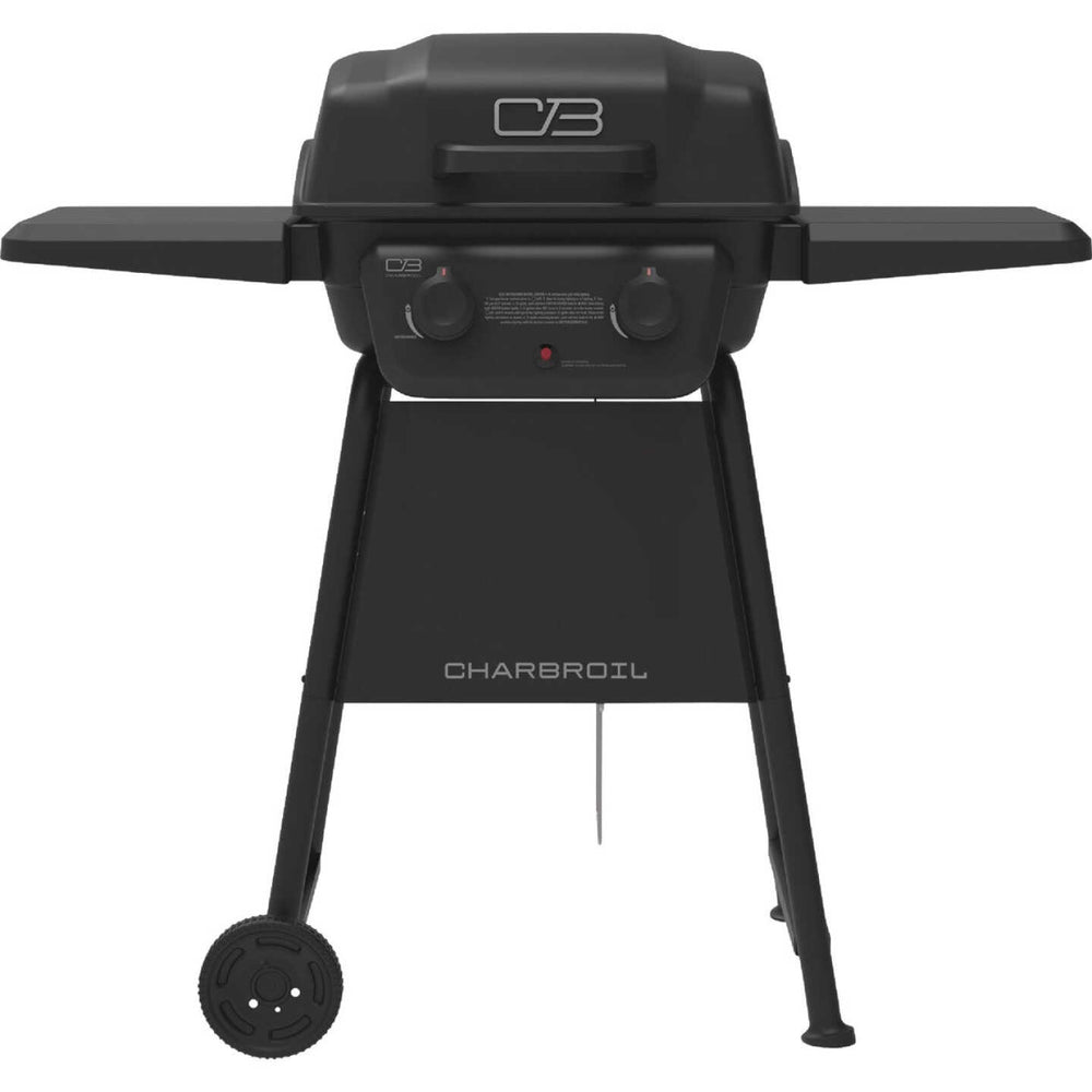 PERFORMANCE SERIES FLAVORMAX 2 BURNER GAS GRILL CABINET WITH FOLDABLE SIDE SHELVES GRAY STAINLESS