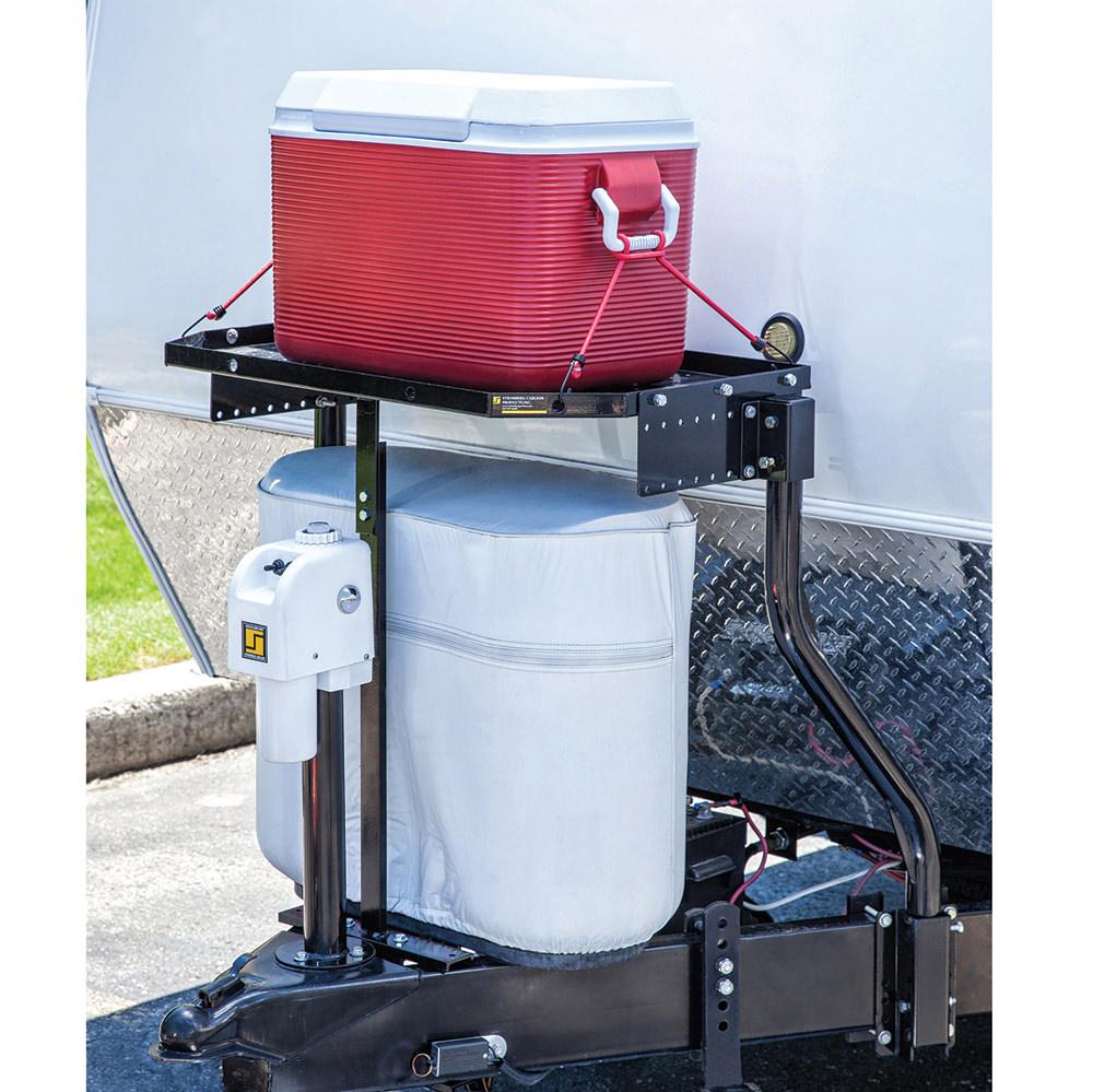 AFRAME RV CARGO COOLER & GENERATOR RACK FITS OVER PROPANE TANKS