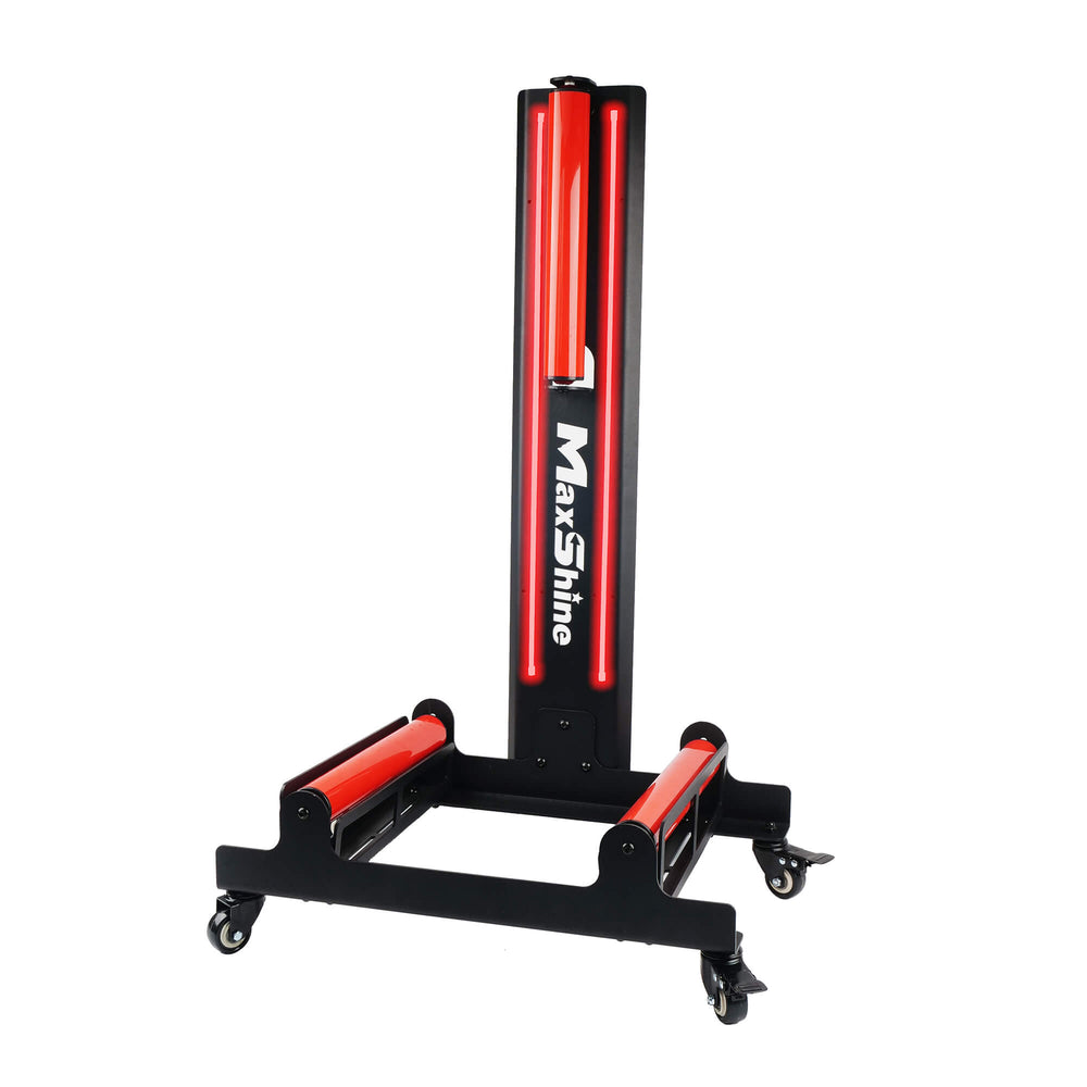 WHEEL STAND WITH LED LIGHT GOOD IDEA FOR COATING/CLEANING EASILYBLACK WITH RED ROLLS
