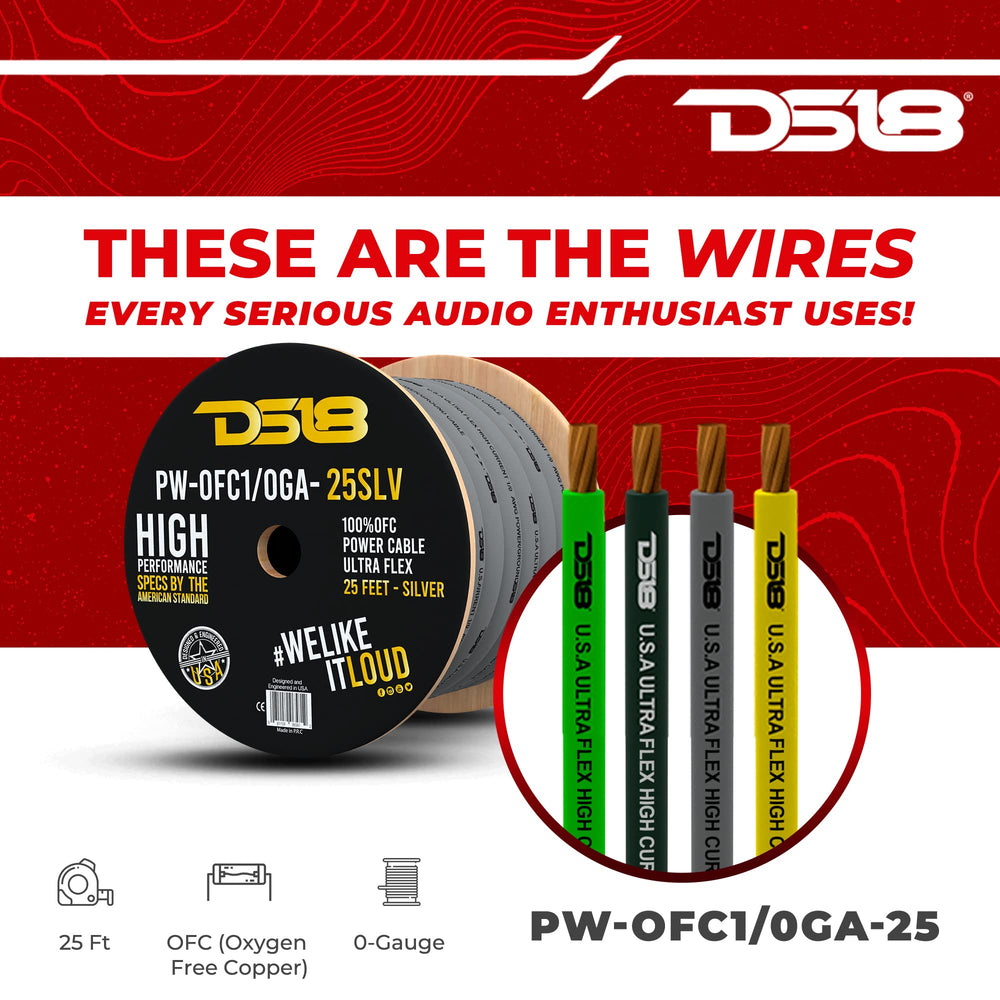 DS18 1/0-Gauge 25-Feet Silver