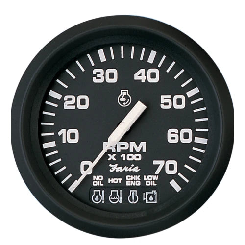 FARIA EURO TACH 7000 RPM GAUGE (GAS) W/SYSTEMCHECK IND. J/E BLACK