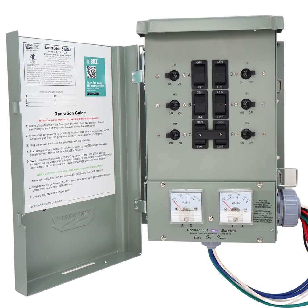 30A 6 CIRCUIT MANUAL TRANSFER SWITCH