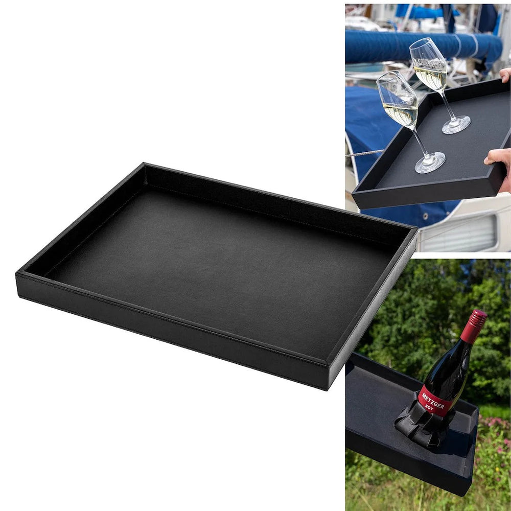 METAL TRAY IN LEATHER LOOK BLACK