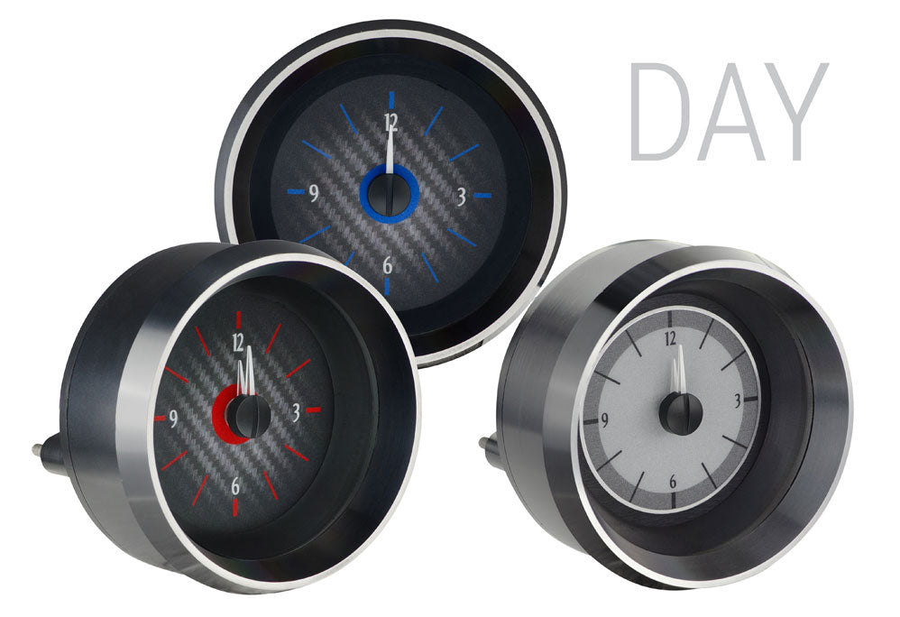 196367 CORVETTE ANALOG CLOCK CARBON FIBER STYLE FACE BLUE DISPLAY