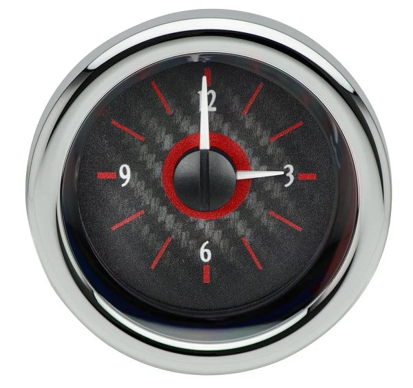 UNIVERSAL VLC ANALOG CLOCK 2 1/16IN CARBON FIBER STYLE FACE RED DISPLAY