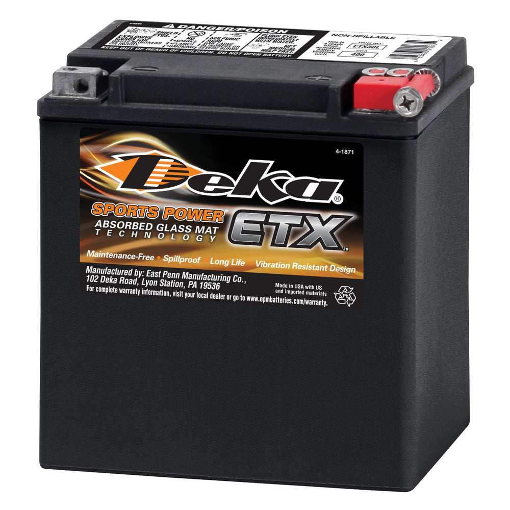 POWERSPORTS AGM 12V BATTERY 400 CCA POSITIVE LEFT HAND ETX30LA