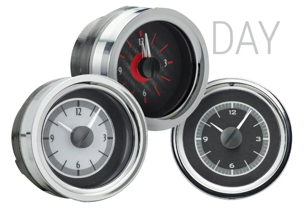 195152 CHEVY CAR ANALOG CLOCK BLACK ALLOY STYLE FACE RED DISPLAY