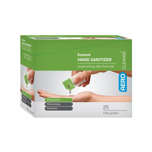 AEROCLEANSE HAND SANITIZER PACKET 0.9G 25/BOX GREEN/WHITE 36 PAC