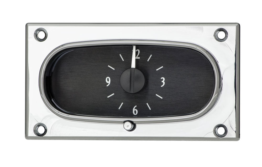 1958 IMPALA ANALOG CLOCK BLACK ALLOY STYLE FACE WHITE DISPLAY