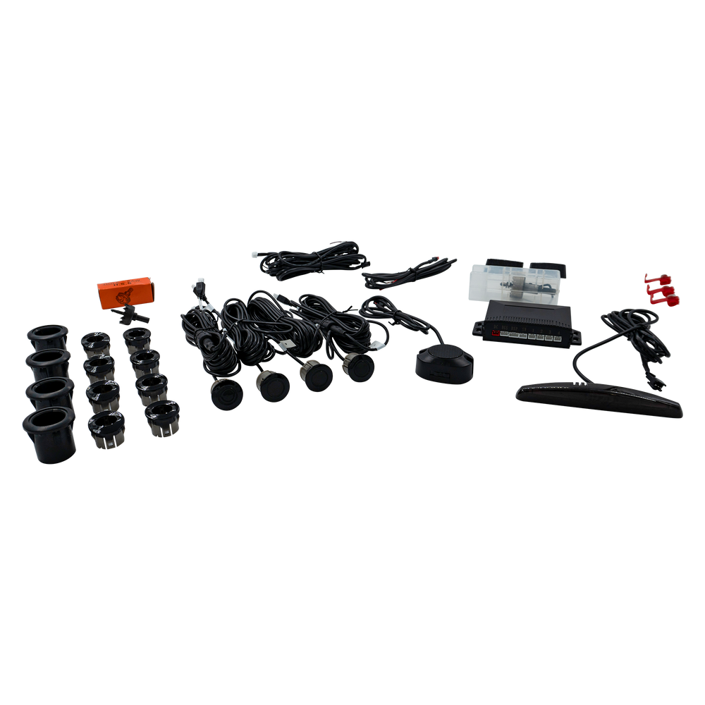 FRONT/REAR PARKING SENSOR KIT W/DISPLAY 4 SENSOR SYSTEM COMPATIBLE W/PLASTIC & M