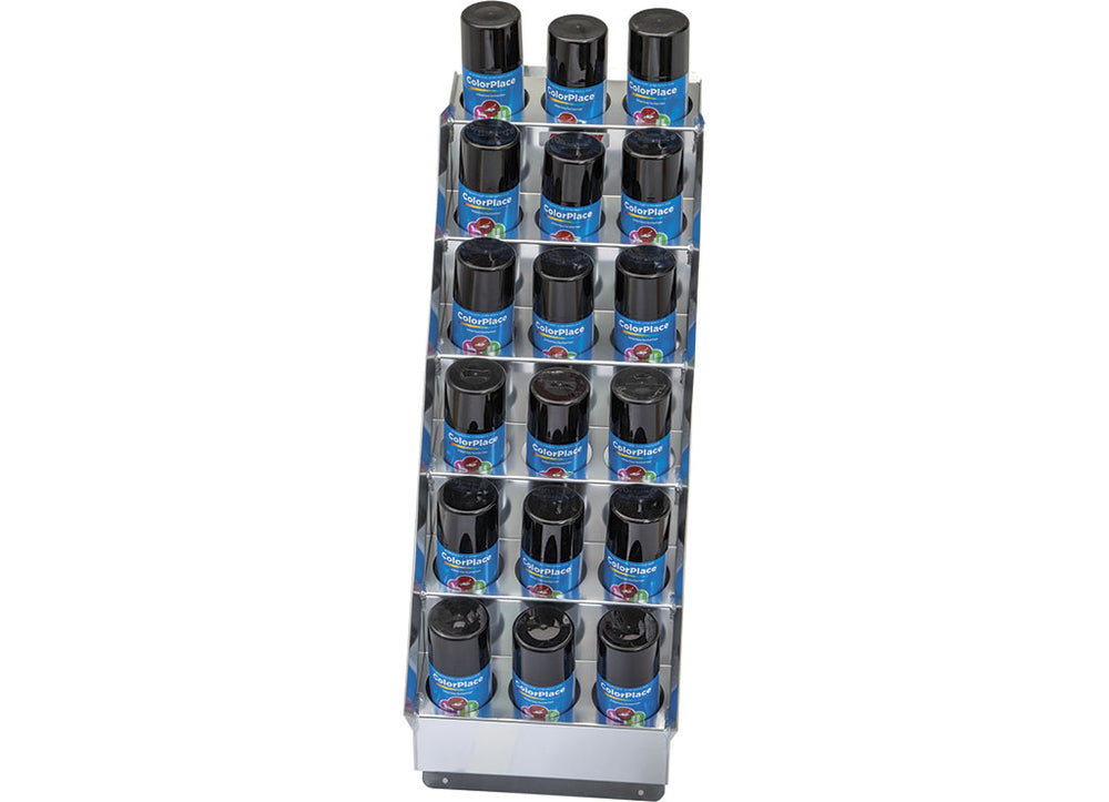 WALLMOUNT VERTICAL ANGLED ALUMINUM AEROSOL STORAGE RACK 18CAN CAPACITY