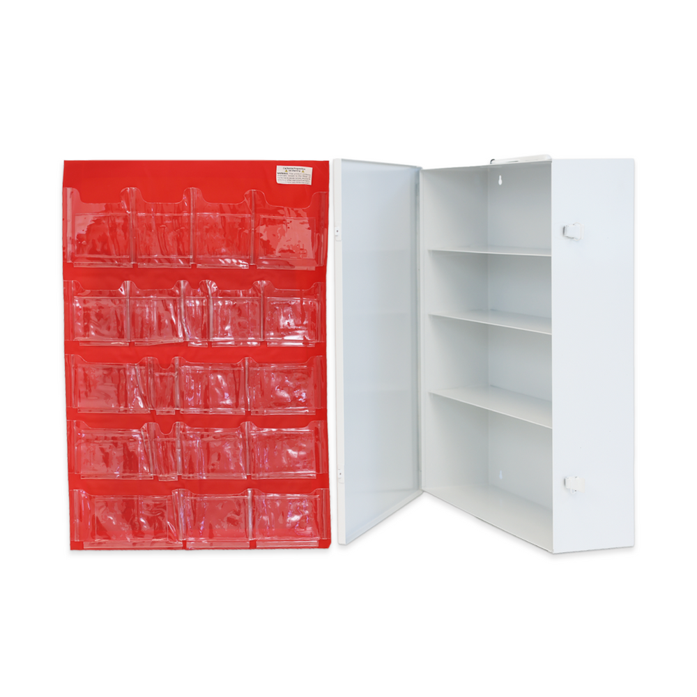 SUREFILL FIRST AID METAL CABINET 4 SHELF EMPTY W/ POCKET (NOT INSTALLED) WHITE