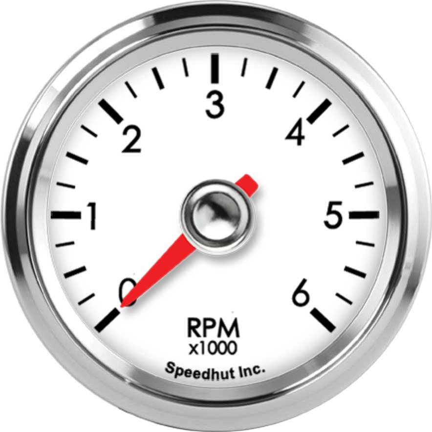 2 1/16in Tach 6K RPM White Face Full Sweep