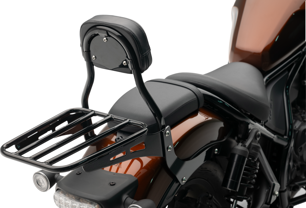 MINI ROUND SISSY BAR W/PAD BLACK HON REBEL 1100