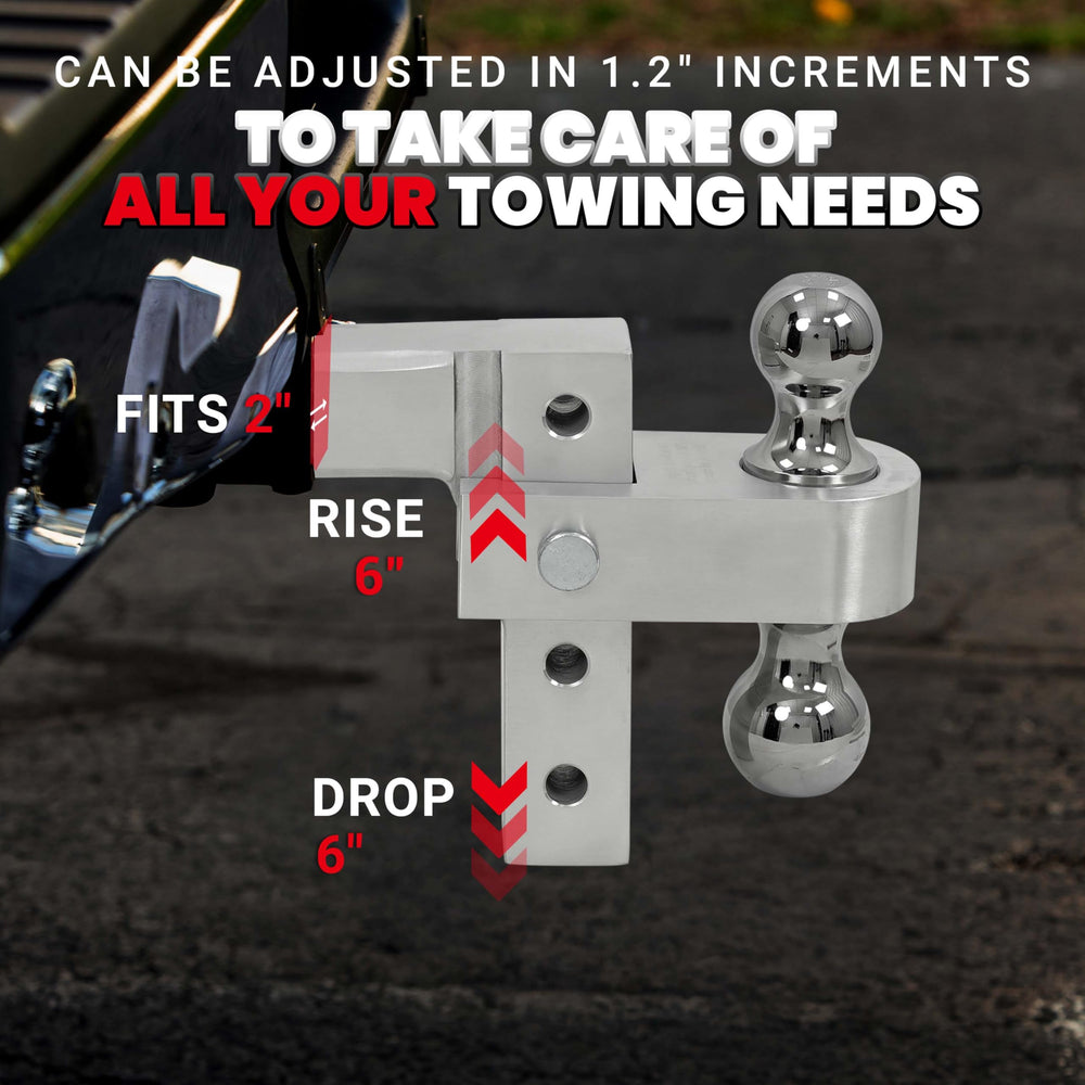 ADJUSTABLE ALUMINUM HITCH BALL MOUNT WITH 2IN & 2.31IN BALLSSILVER