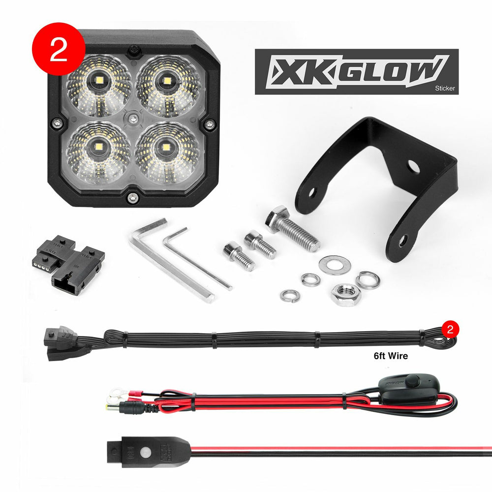 XK Glow XKchrome 20w LED Cube Light w/ RGB Accent Light Kit w/ Controller- Flood Beam 2pc