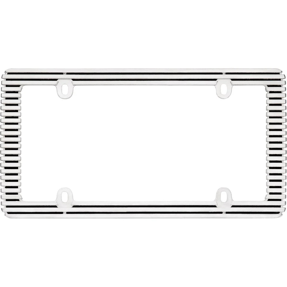 License Plate Frame: Billet Chrome; black