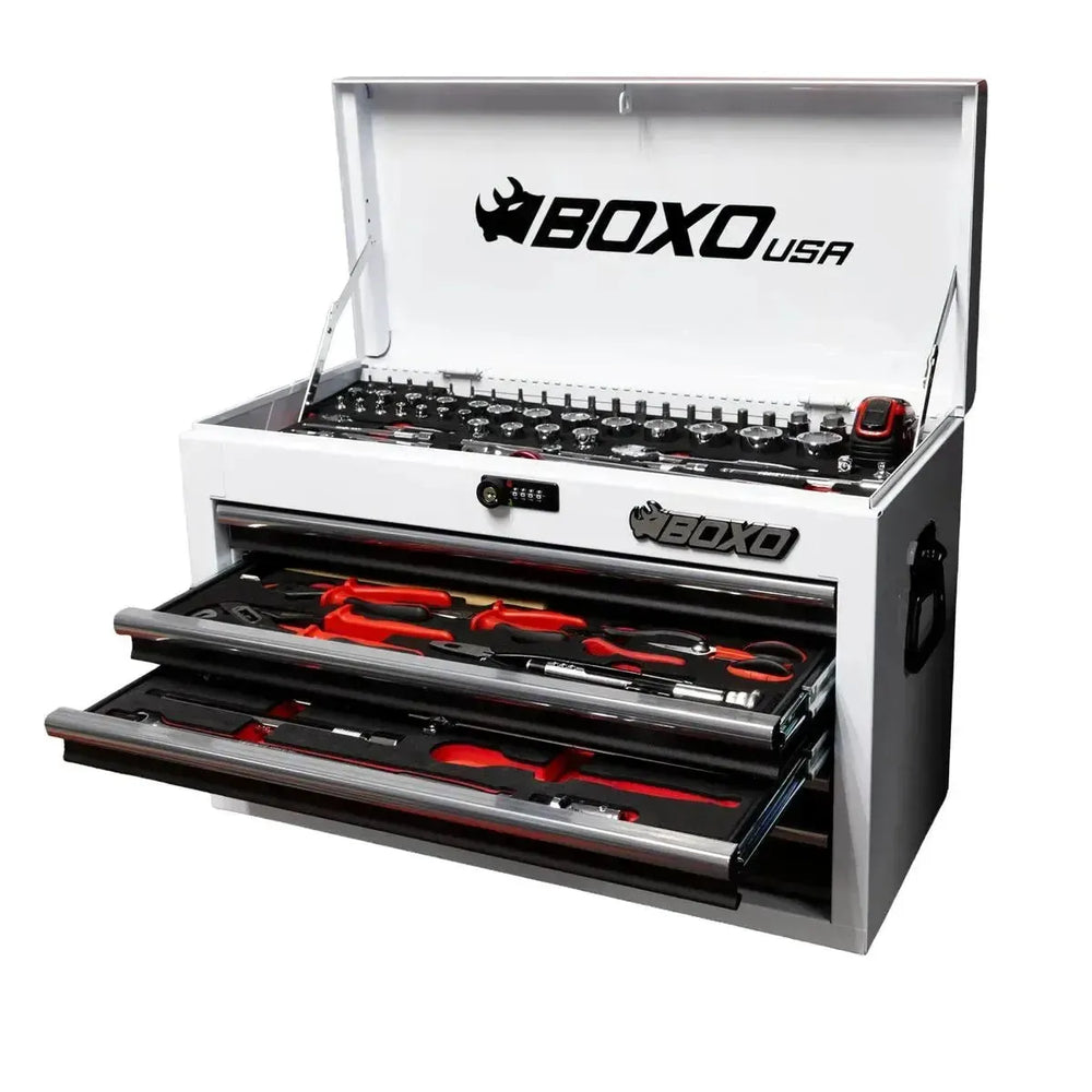 26IN 5DRAWER PORTABLE STEEL TOOL BOX W/ 103 PC METRIC TOOL SET WHITE