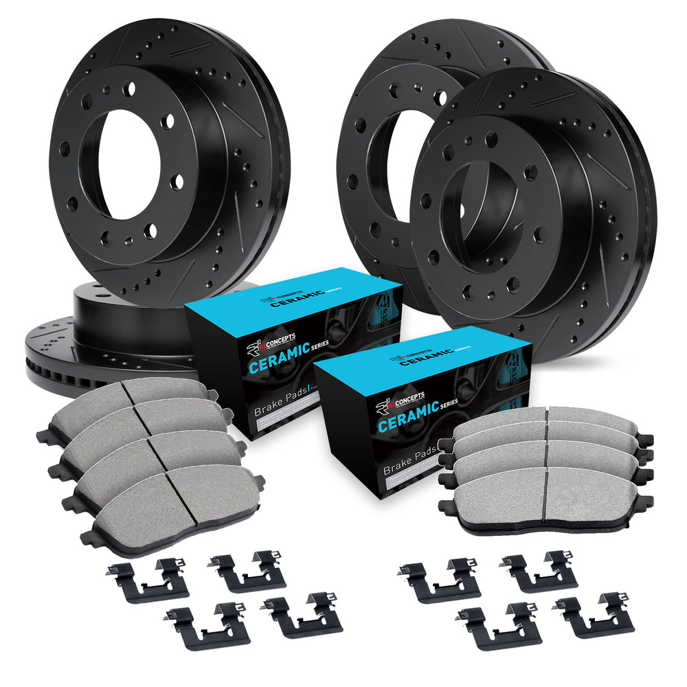 R1 eLINE Series Brake Rotors - D/S - Black - Perf Off-Road/Tow Pads - Hdw Fits Ford F-250