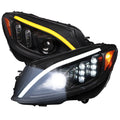 W205 LED PROJECTOR HEADLIGHTS MATTE BLACK HOUSING AND CLEAR LENS - SEQUENTIAL TURN SIGNAL - HALOGEN MODELS ONLY
