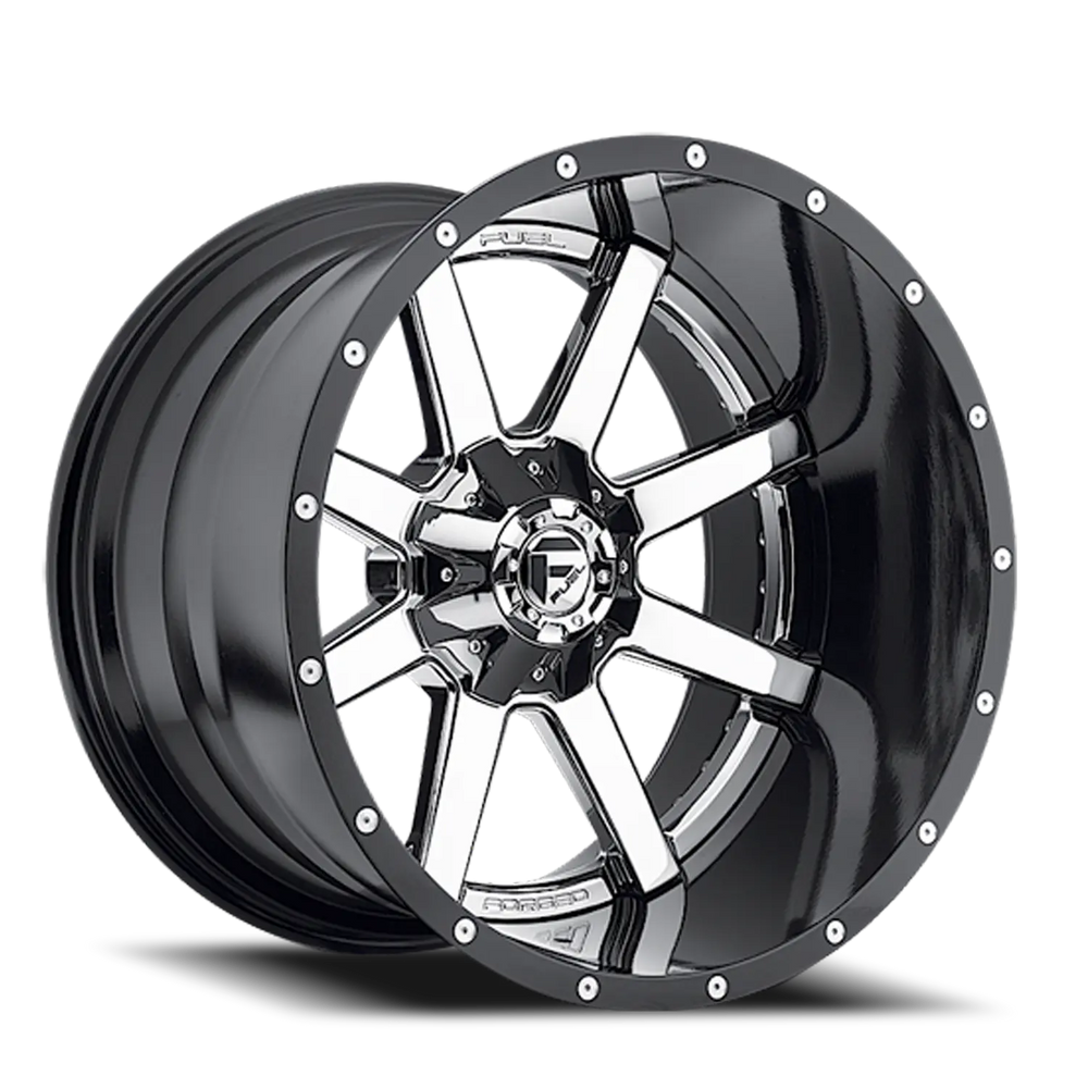 ~(62 lbs. 25X25X17)~ MAVERICK 22x14 8x165.10 CHROME PLATED GLOSS BLACK LIP (-70 mm)