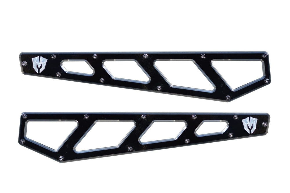 2005-17 Ford F-250/F-350 Front Radius Arm Outer Billet Face Plates (1-driver 1-passenger) for our 6 in or 8 in lift kit. (Bengal Black Gloss w/machined details)