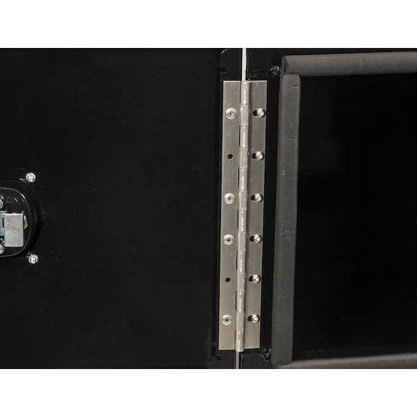 24X24X48 IN BLACK SMOOTH ALUM UNDERBODY TRUCK TOOL BOXDOUBLE BARN DOOR 3POINT COMPRESSION LATCH