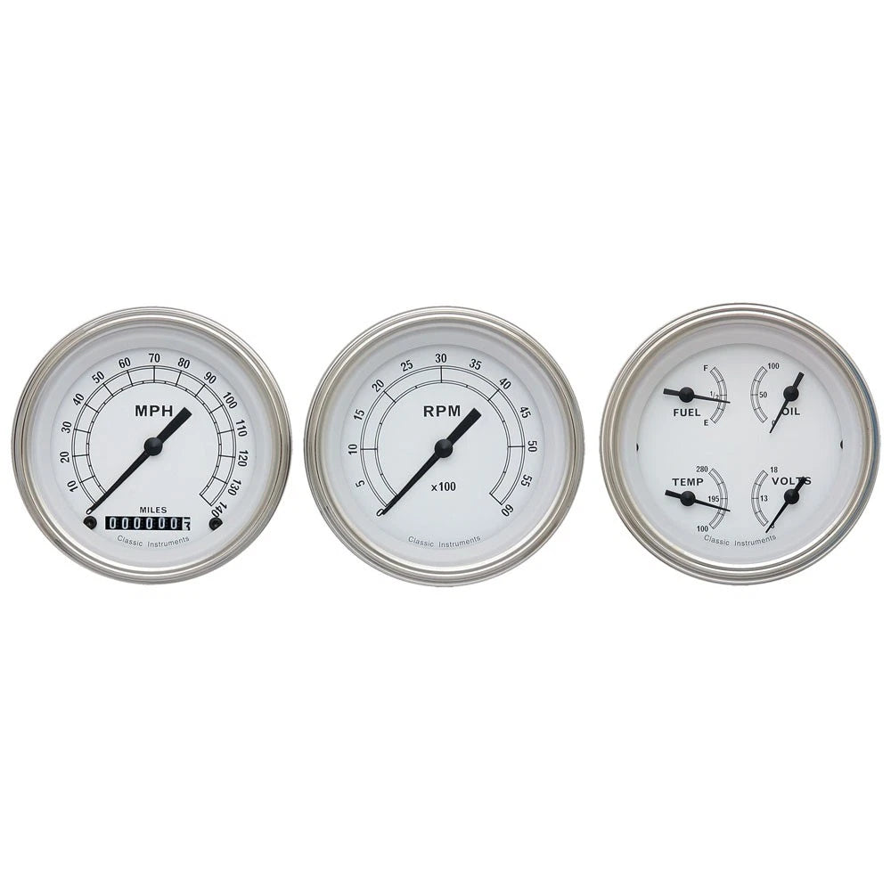 CLASSIC WHITE 3IN SPEEDO/QUAD/TACH-GM