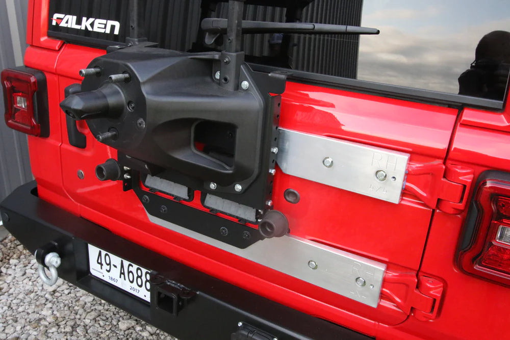 Rock Hard 4x4 Freedom Series Body Mount Tire Carrier with Billet Aluminum Braces for the Jeep Wrangler JL 2018 - Current [RH-90350]