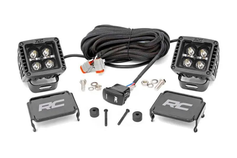 1x 70059 1x 70903BLKDRL Jeep 2-inch LED Cube Easy-Mount Kit (18-21 Wrangler JL 20-21 Gladiator)-Black Series w White DRL