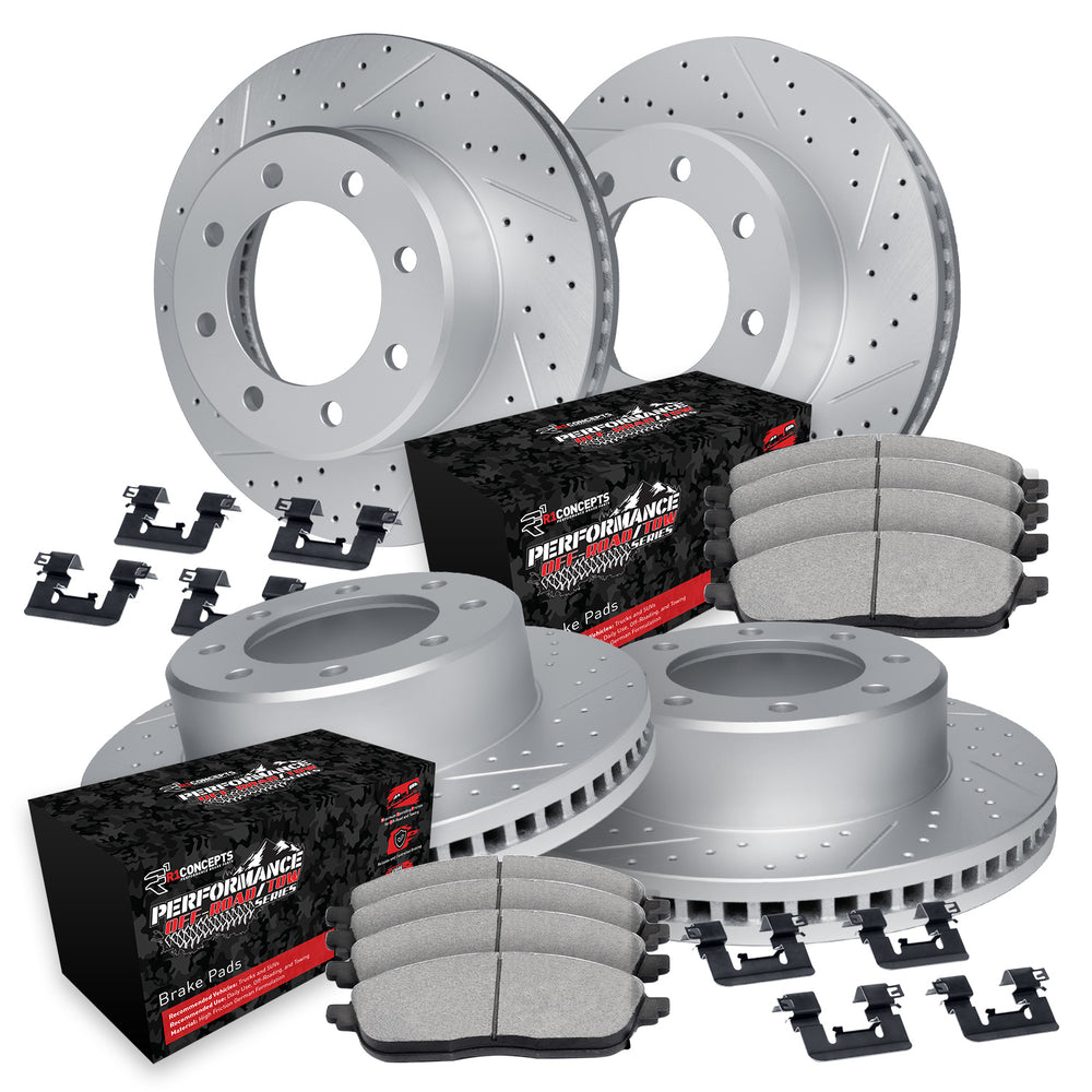 R1 01-10 Chevy Silverado 2500 HD Front & Rear Drill/Slot Carbon Coated Rotor Set w/Off-Road/Tow Pads