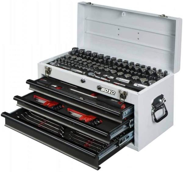 159 PC METRIC & SAE COMBO TOOL SET W/ 20IN 3DRAWER HAND CARRY BOX WHITE