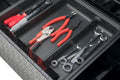 Tool Box: Fits various makes and models; Low Profile Cross Box; black