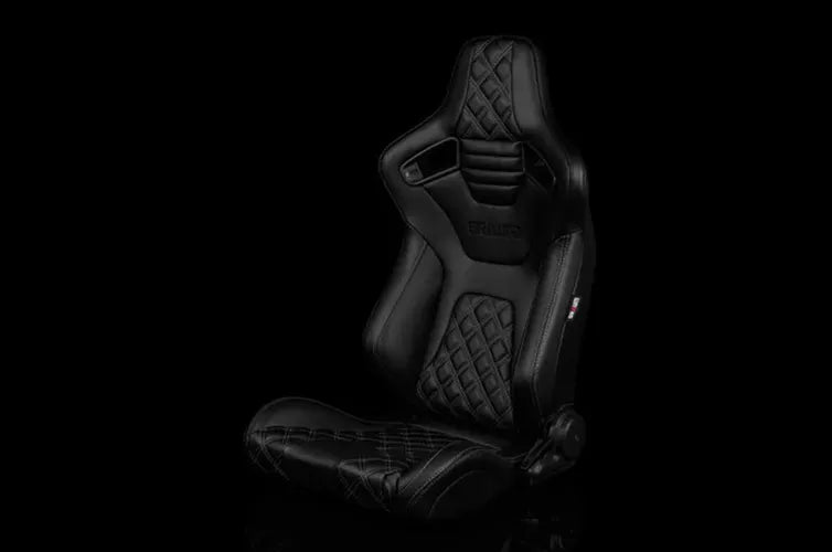 Braum Elite-X Series Sport Seats - Black Diamond (Double Grey Stitching Black Piping) - BRR1X-BDDGS