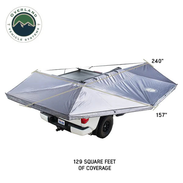 Overland Vehicle Systems XD Nomadic 270 - Awning W Lights Black Out Driver Side Grey Hex Black Trim Black Travel Cover