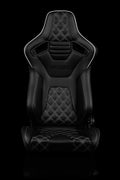 Braum Elite-X Series Sport Seats - Black Diamond (Double White Stitching White Piping) - BRR1X-BDDWS
