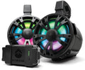 2PACK BLACK 8IN SPEAKERS ONE AMPLIFIED + BATTERY ONE NON AMPLIFIED