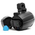 2PACK BLACK 8IN SPEAKERS ONE AMPLIFIED + BATTERY ONE NON AMPLIFIED