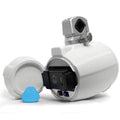2PACK WHITE 8IN SPEAKERS ONE AMPLIFIED + BATTERY ONE NON AMPLIFIED