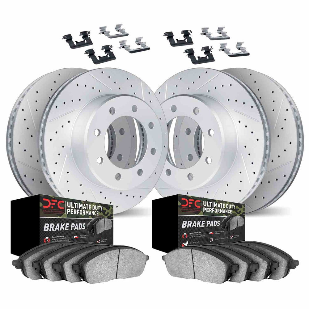 DFC 99-05 Ford F-350 Super Duty Front & Rear Drill/Slot Geoperf Rotor UD Performance Pads w/Hardware