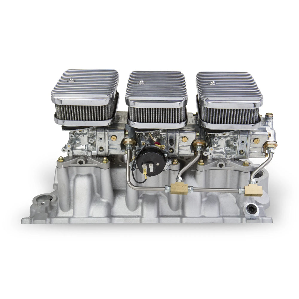 3X2 SBC INTAKE AND SHINY ALUM CARBS KIT
